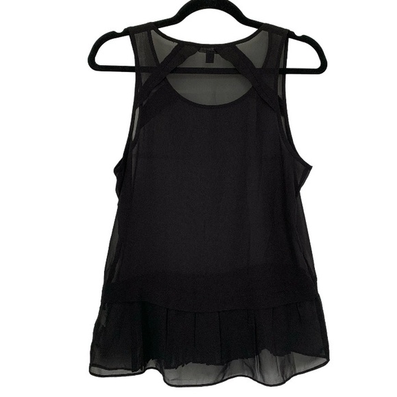 AMERICAN EAGLE Women’s Black Tank Top Sheer Flowy Chiffon Raw Hem Pleated SZ. SP - Picture 2 of 14